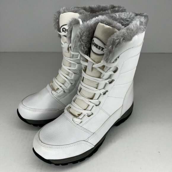 Quest Wos Glacier Womens White Fur Trim Thinsulate 100g Size 8 Snow Winter Boots - Picture 1 of 9